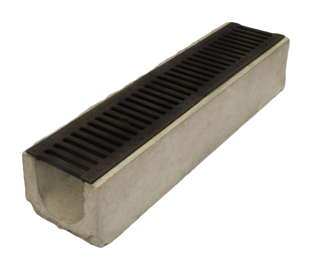 Лоток водоотводный бетонный Standart с решеткой чугунной 1000x230x190
