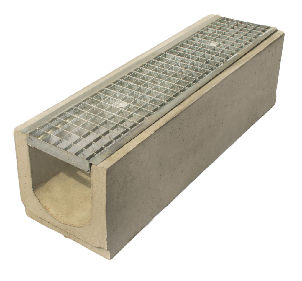 Лоток водоотводный бетонный Standart с решеткой ячеистой сталь оцинкованной 1000x290x280