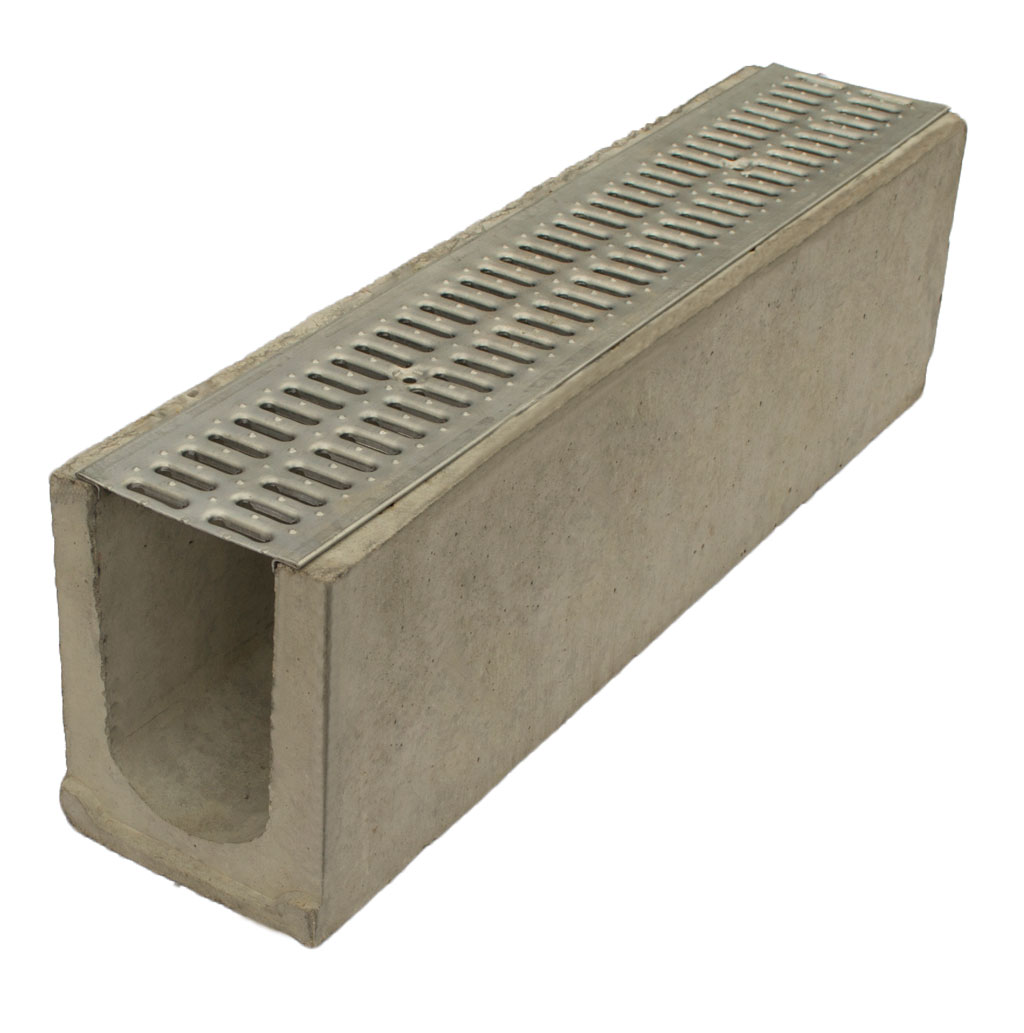 Лоток водоотводный бетонный Standart с решеткой штампованной оцинкованной 1000x230x290