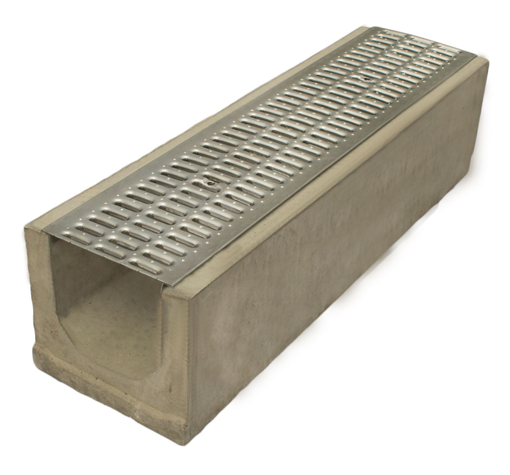 Лоток водоотводный бетонный Standart с решеткой штампованной оцинкованной 1000x290x250