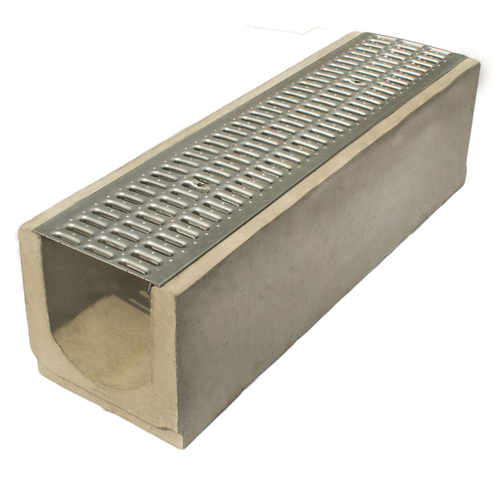 Лоток водоотводный бетонный Standart с решеткой штампованной оцинкованной 1000x290x280
