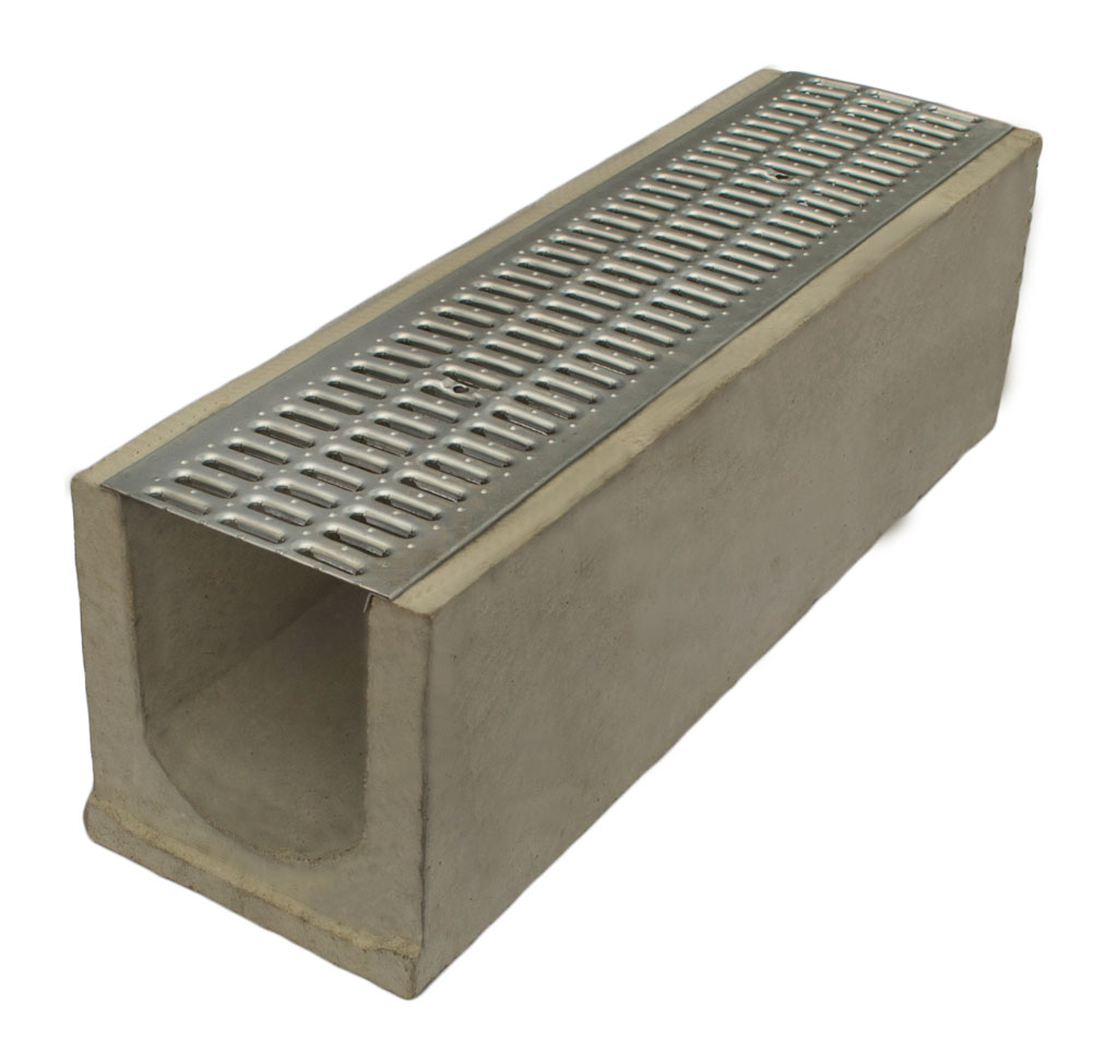 Лоток водоотводный бетонный Standart с решеткой штампованной оцинкованной 1000x290x300