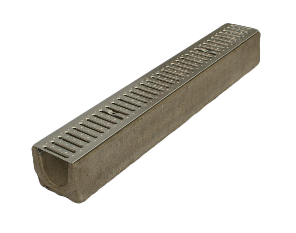 Лоток водоотводный бетонный Standart с решеткой штампованной оцинкованной 1000x140x125