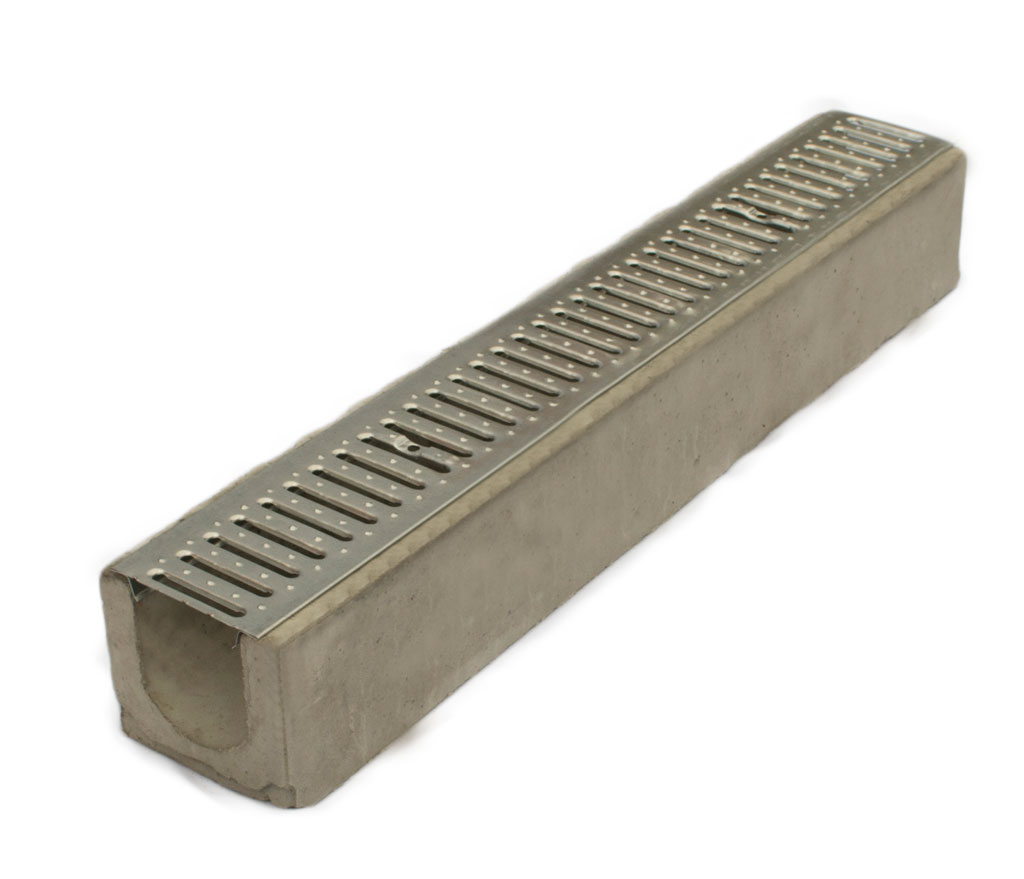 Лоток водоотводный бетонный Standart с решеткой штампованной оцинкованной 1000x165x145