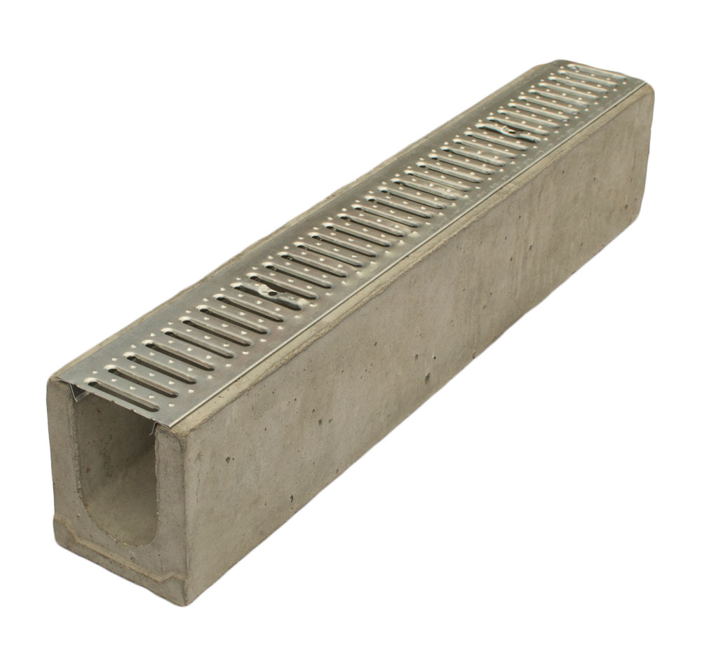 Лоток водоотводный бетонный Standart с решеткой штампованной оцинкованной 1000x165x190